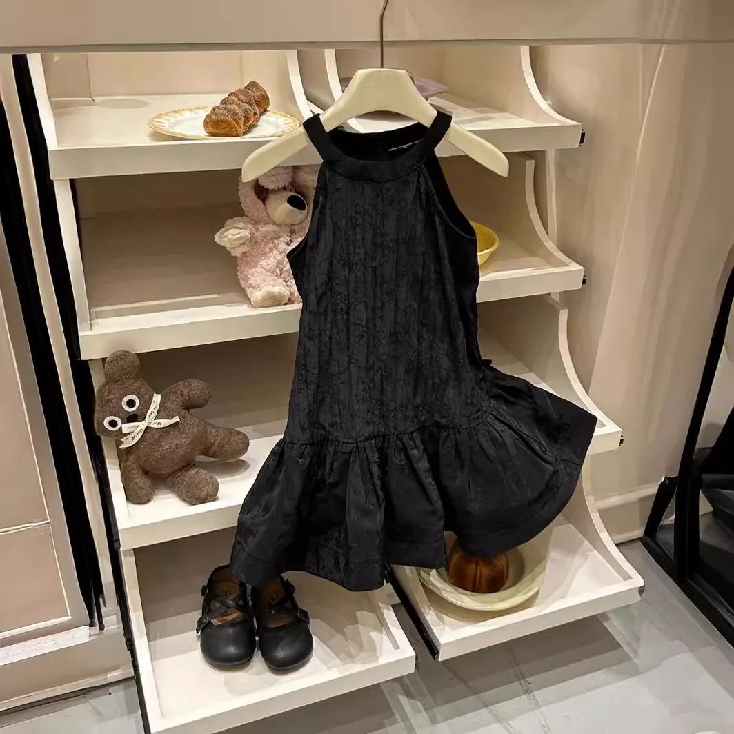 Girls Dress Children Senior Dress 2024 Summer Korean Style New Casual Simple Little Girl Solid Color Halter-neck Sundress