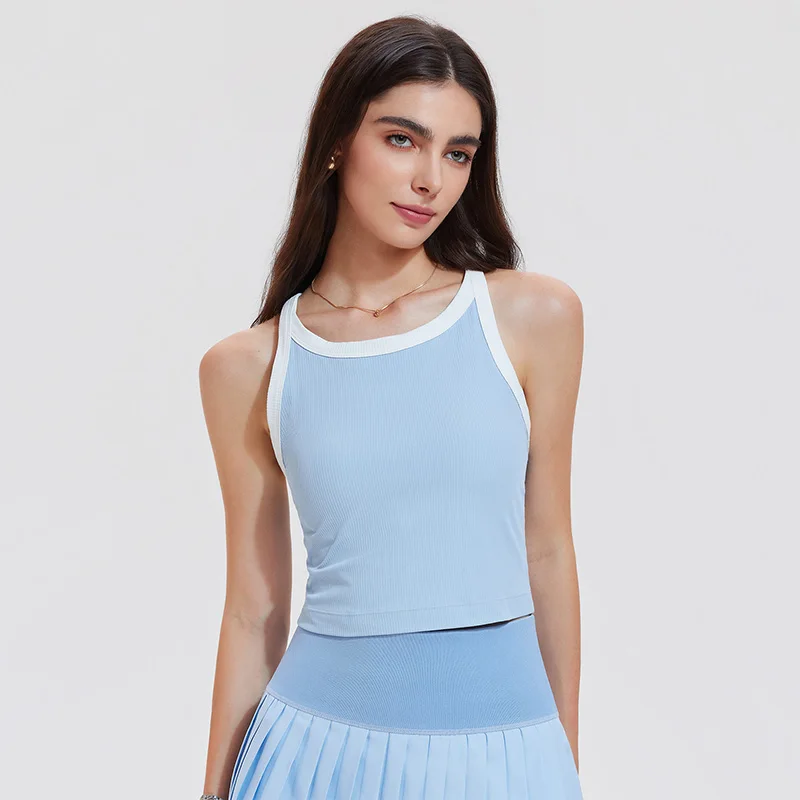 Casual Basic Sportswear Gym Sports Tops Sleeveless Spaghetti Strap Crop Tops Women Crew Neck Tank Top for Ladies