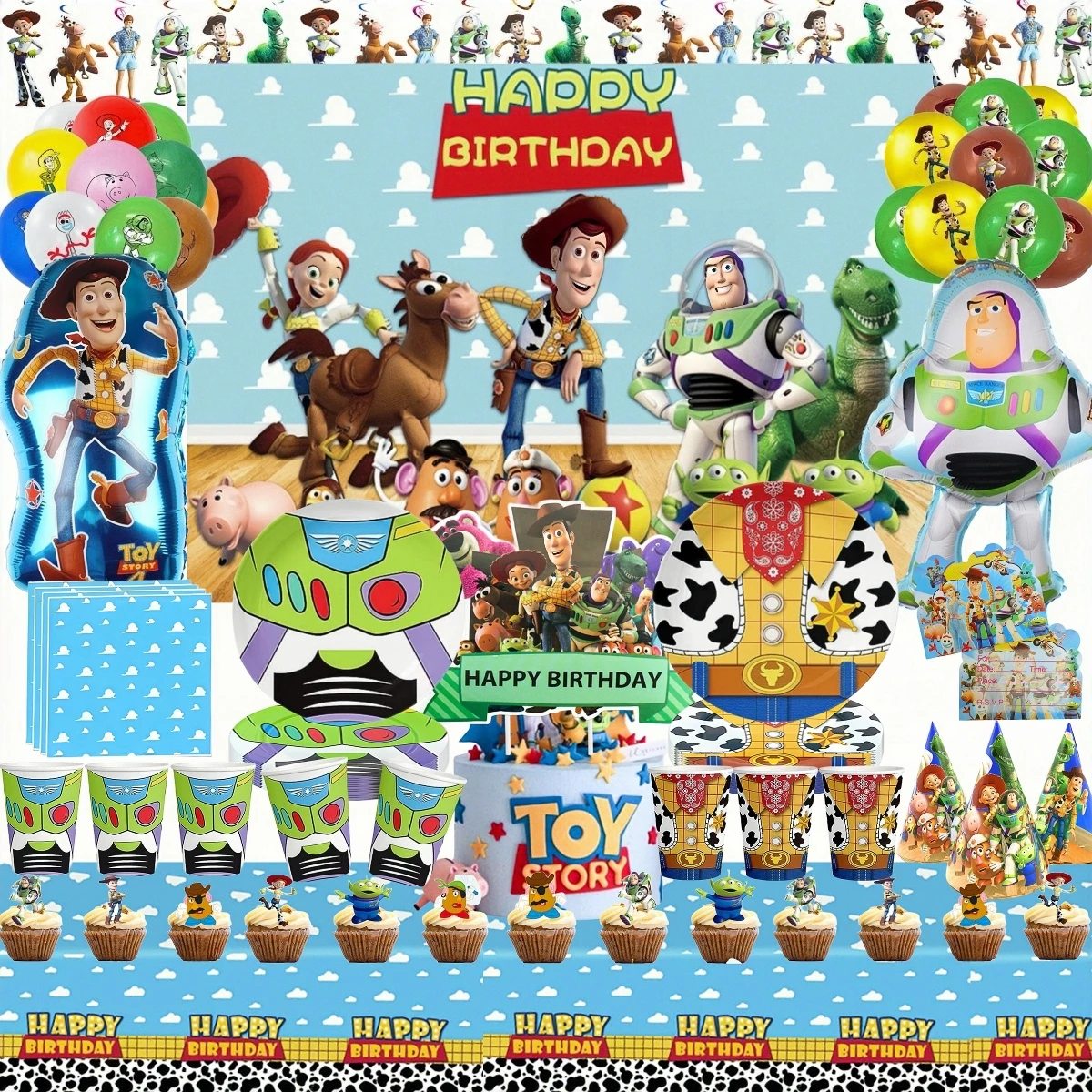 Disney Toy Story Birthday Party Decoration Cup Cake Decor Tablecloth Backdrop Buzz Lightyear Balloon Baby Shower Party Supplies