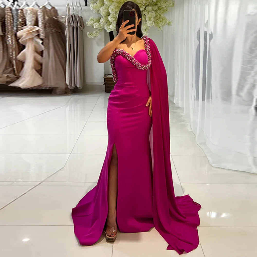 

Mermaid Jersey and Chiffon Evening Dress Sweetheart One Shoulder Homecoming Dresses Customized Pearls Crystal Celebrity Gowns