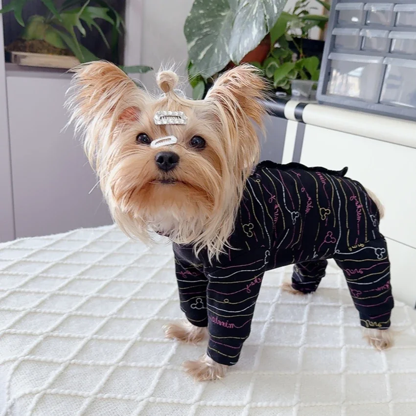 Spring Autumn New Pet Dog Clothes Pure Cotton Thin Wrap Belly Jumpsuits For Small Medium Dog Retro Print Rompers Puppy Overalls