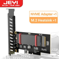 JEYI PCIe to NVMe Adapter With Aluminum SSD Heatsink Cooler, 64Gbps M.2 ssd Gen4 PCIe 4.0 X4 X8 X16 Expansion Card for Desktop