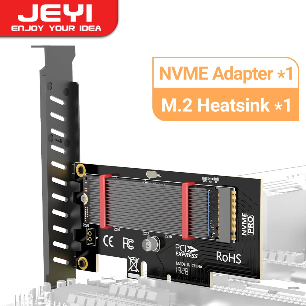 Adapter JEYI PCIe do NVMe z aluminiowym radiatorem SSD, karta rozszerzeń 64 Gb/s M.2 ssd Gen4 PCIe 4.0 X4 X8 X16 do komputerów stacjonarnych