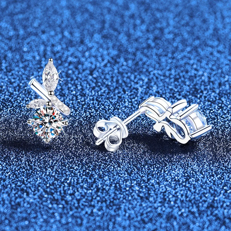 Original Niche Mozambique Earrings Platinum PT950 18K Gold Korean Version Light Luxury Forest Series Bamboo LeafMozambique Stone