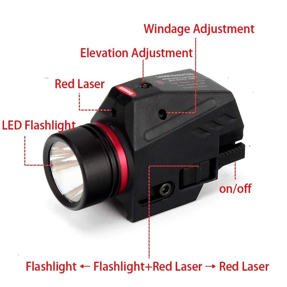 Tactical LED Weapon Gun Light Flashlight with Red Dot Laser Sight Hunting Airsoft Pistol Mini Gun Light for 20mm Rail