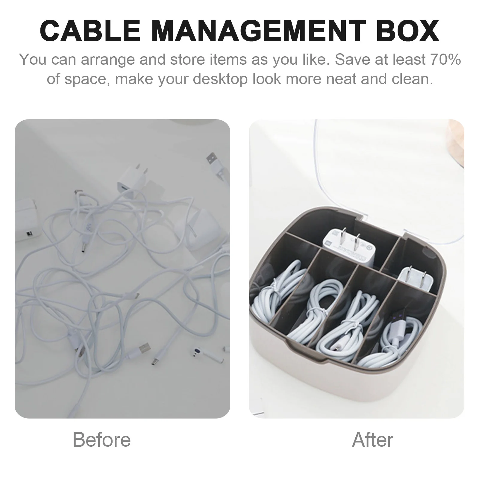 

Cable Storage Box Digital Accessories Organizer Desktop Cord Holder Compartment Design Easy to Use Store Multiple Types
