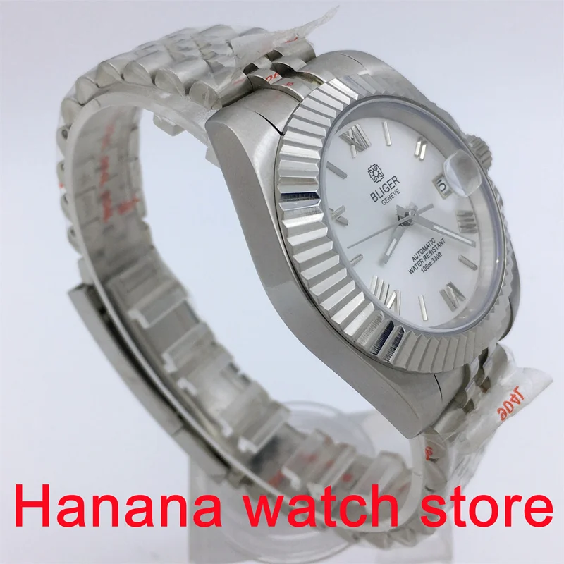 BLIGER 40 มม.สีขาวสีดํา dial นาฬิกาผู้ชาย NH35 การเคลื่อนไหวอัตโนมัติ Sapphire Glass สแตนเลสสตีลสร้อยข้อมือ