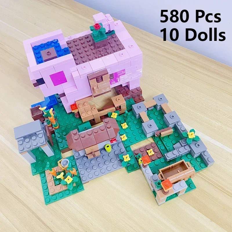 2-in-1 Farm Village and Pig House Model Building Blocks Toys Christmas Birthday Gift