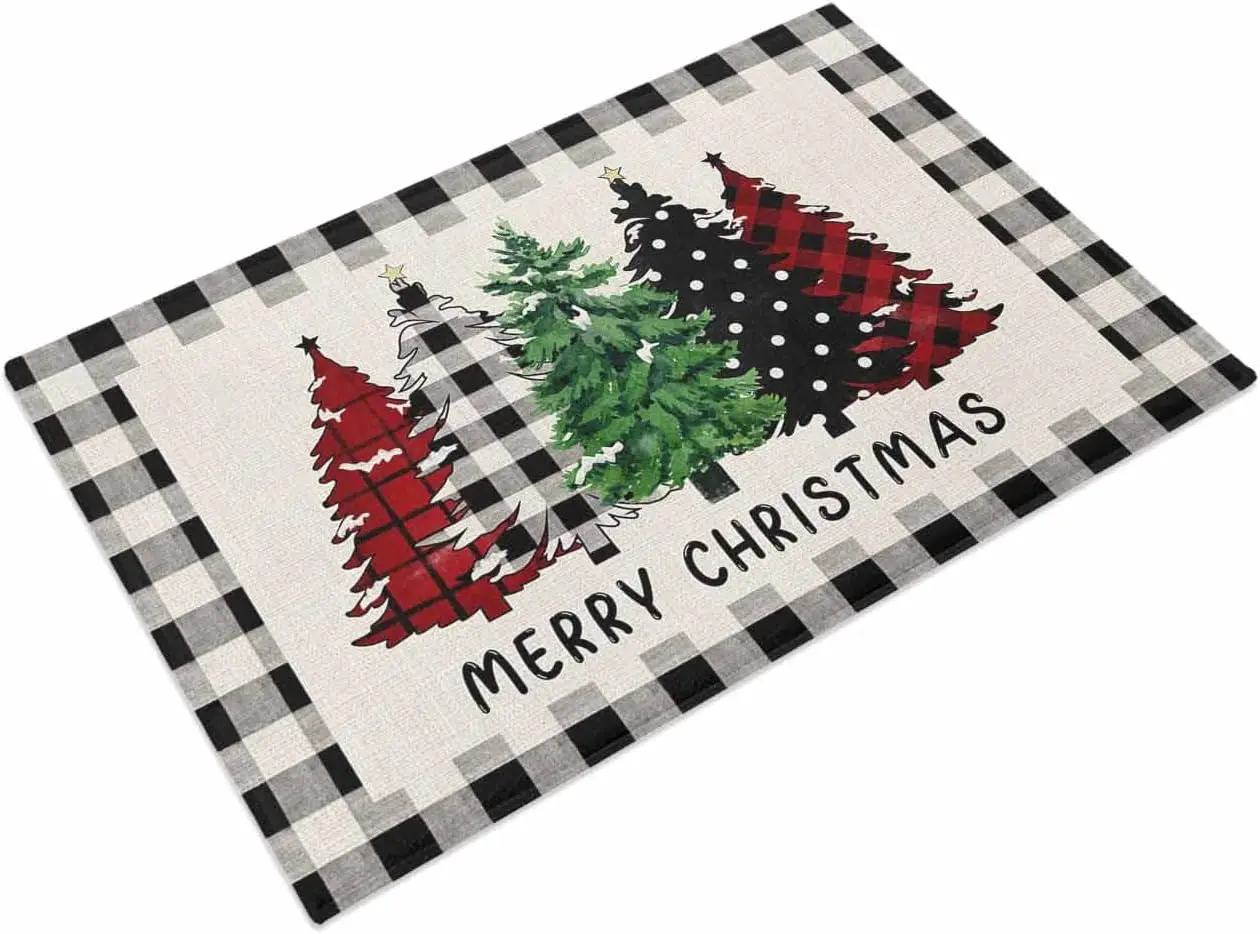 

Коврик для ванной с рождественской елкой, в клетку, нескользящий, моющийся, из микрофибры