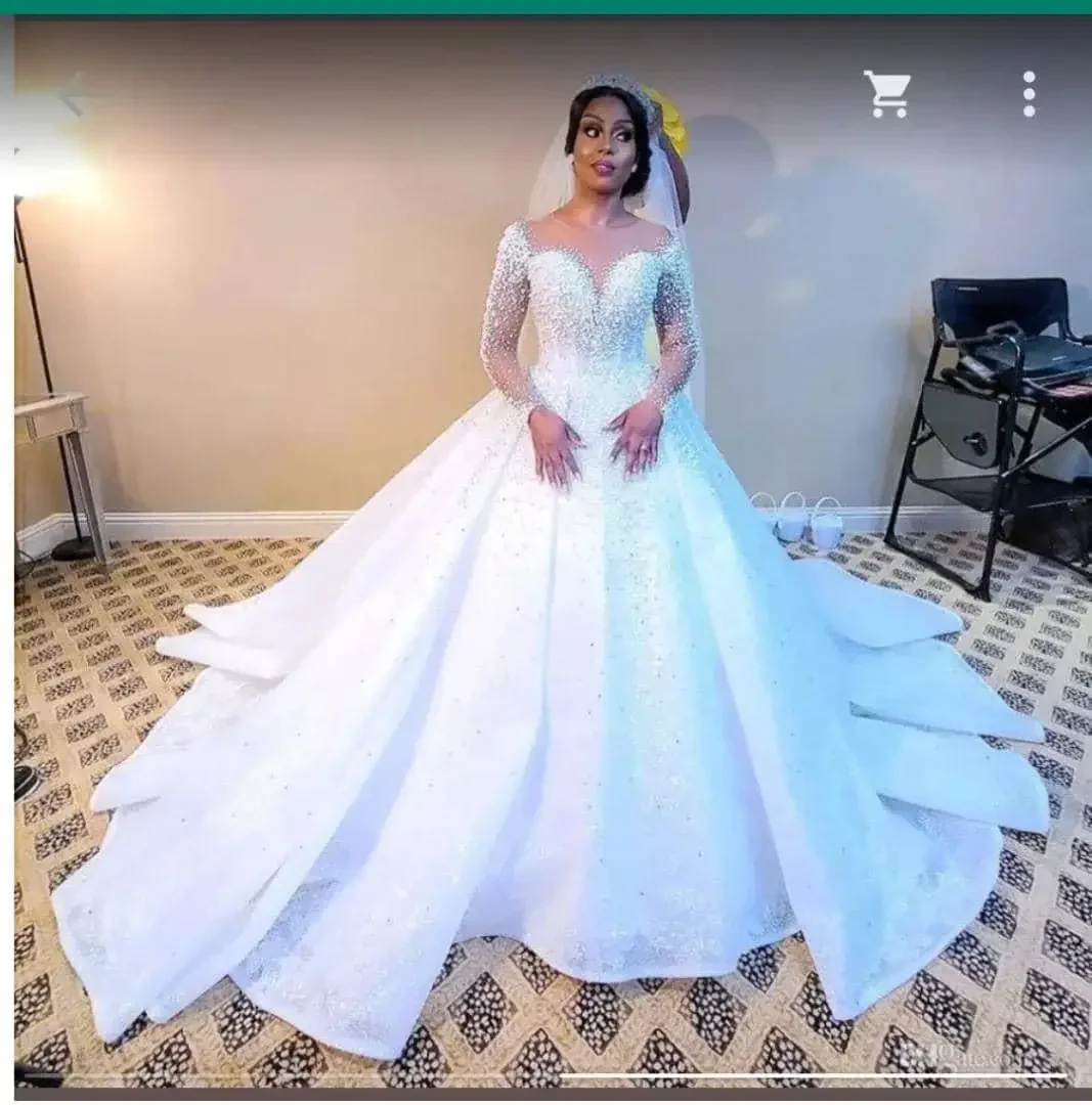 맞춤형 신상 고품질 신부 비즈 레이스 긴 소매 웨딩 드레스 신부 가운 레이스 제작