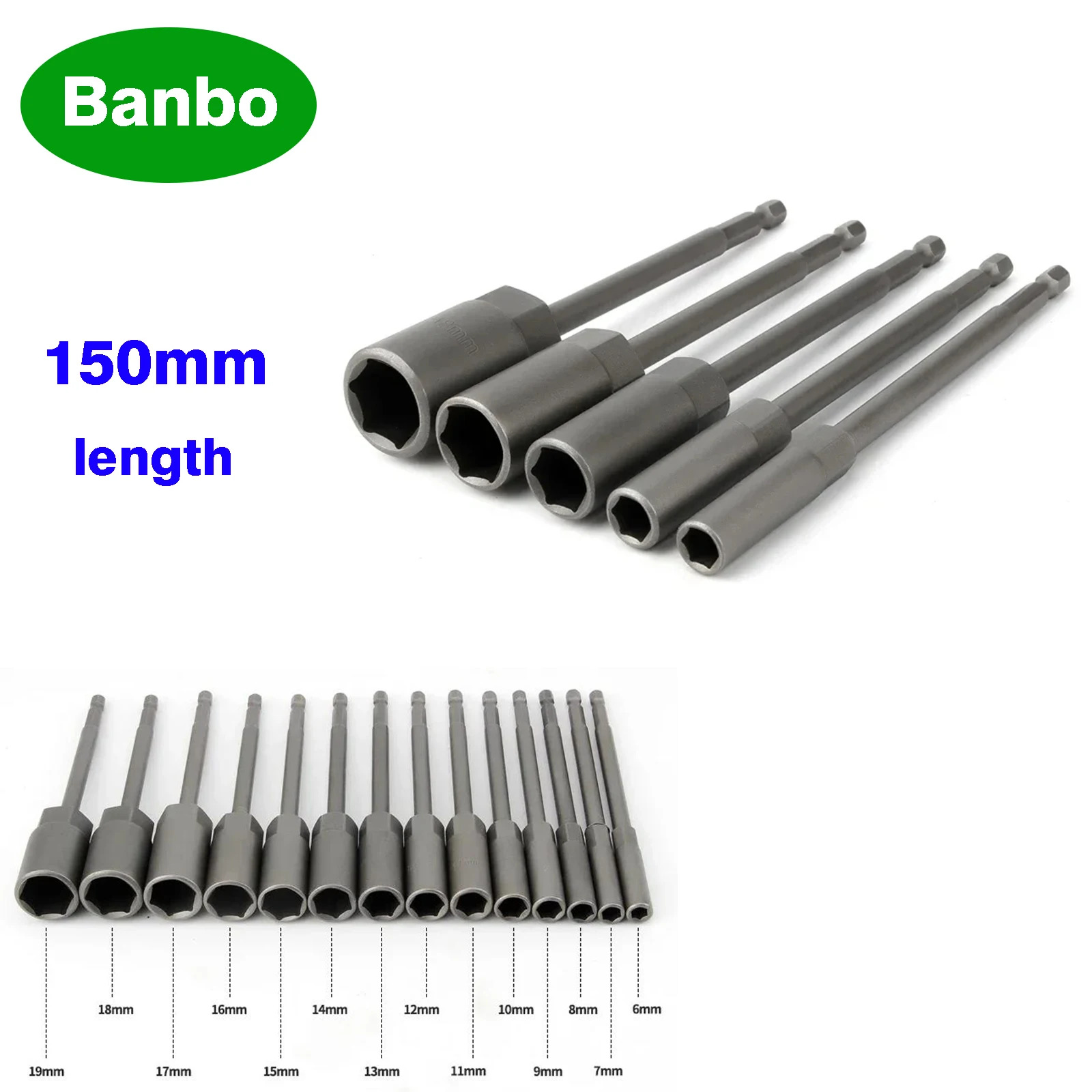 

1pcs 150mm Length Extra Deep Bolt Nut Driver Bit 1/4 inch 6.35mm Hex Shank Wrench Socket Screw Driver for Power Tool 6-19mm