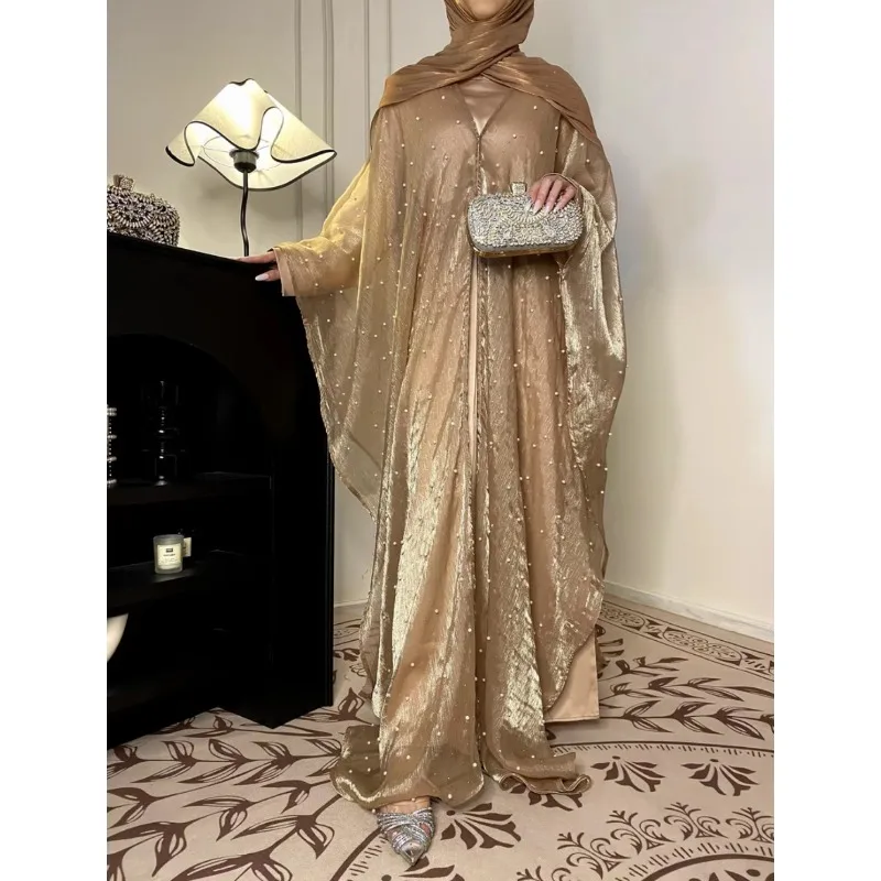 

Star Light Abaya, Shiny abaya two-piece set, abaya cardigan and base layer dress
