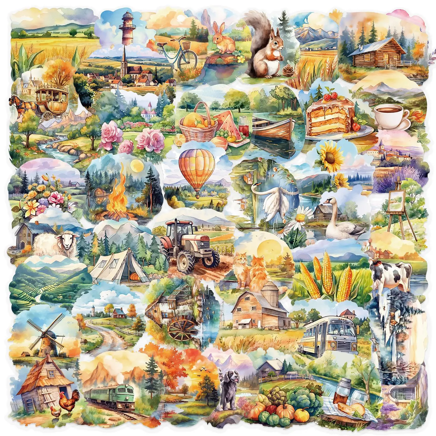 

10/50PCS Rural Scenery Sticker Decoration Scrapbooking PET Sticker Aesthetic Korean Stationery School Supplies waterproof