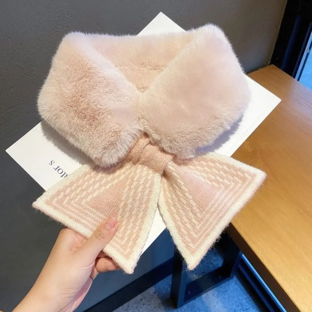 ソリッドカラーの冬用ネックウォーマー、厚手のネックウォーマー、クロスカラースカーフ、フェイクラビットファー、エレガントなショール、寒い天候用