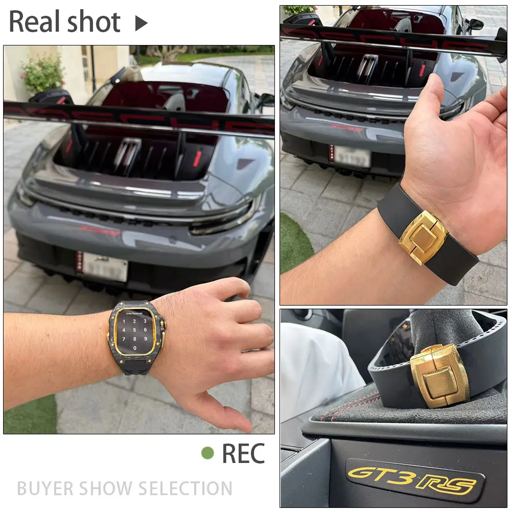 الروح بارد ألياف الكربون لساعة أبل حالة الترا 3/2 49 مللي متر الفاخرة Glod تعديل iWatch حماية طقم عصري حزام الفلوروروبر #3