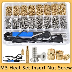 Brass Insert Nut Heating Set M3 Hot Melt Twilled Knurled 3D Printer Inserts Bolts Kit Hex Socket Screw Soldering Iron Tips Tools