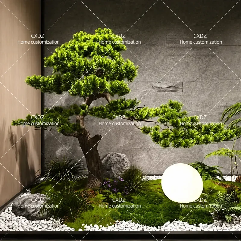 Large Artificial Welcome Pine Tree Indoor Decoration Fake Green Plant for Porch Under Stairs Chinese Style Landscape Ornament