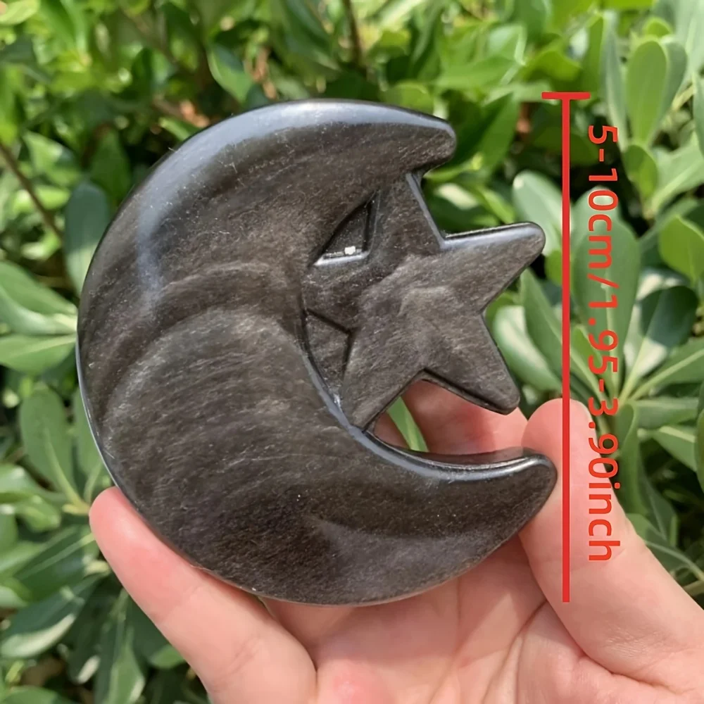 1pc CRYSTALHOLA Natural Obsidian Black Moon & Star Geode - Bohemian Carved Stone Decor for Home view 2
