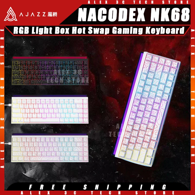 AJAZZ NACODEX NK68 Механическая клавиатура Проводная эргономичная световая коробка с горячей заменой RGB 68-клавиш Колпачки для клавиш с боковой гравировкой Игровая клавиатура