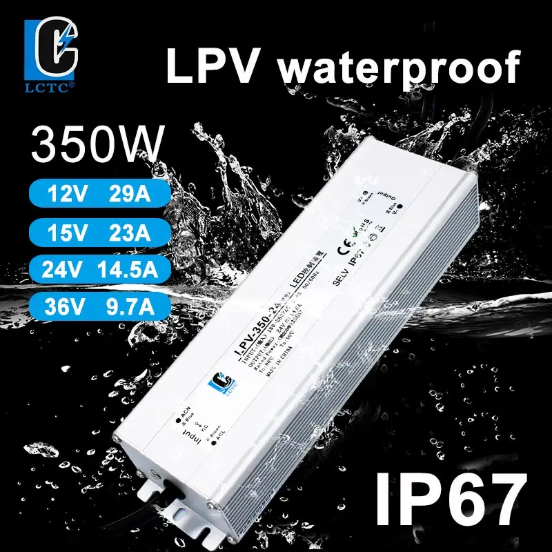 Waterproof Switching Power Supply fonte led LPV 350W AC-DC 12V 24V 36V 48V IP67 Constant Voltage LED Driver