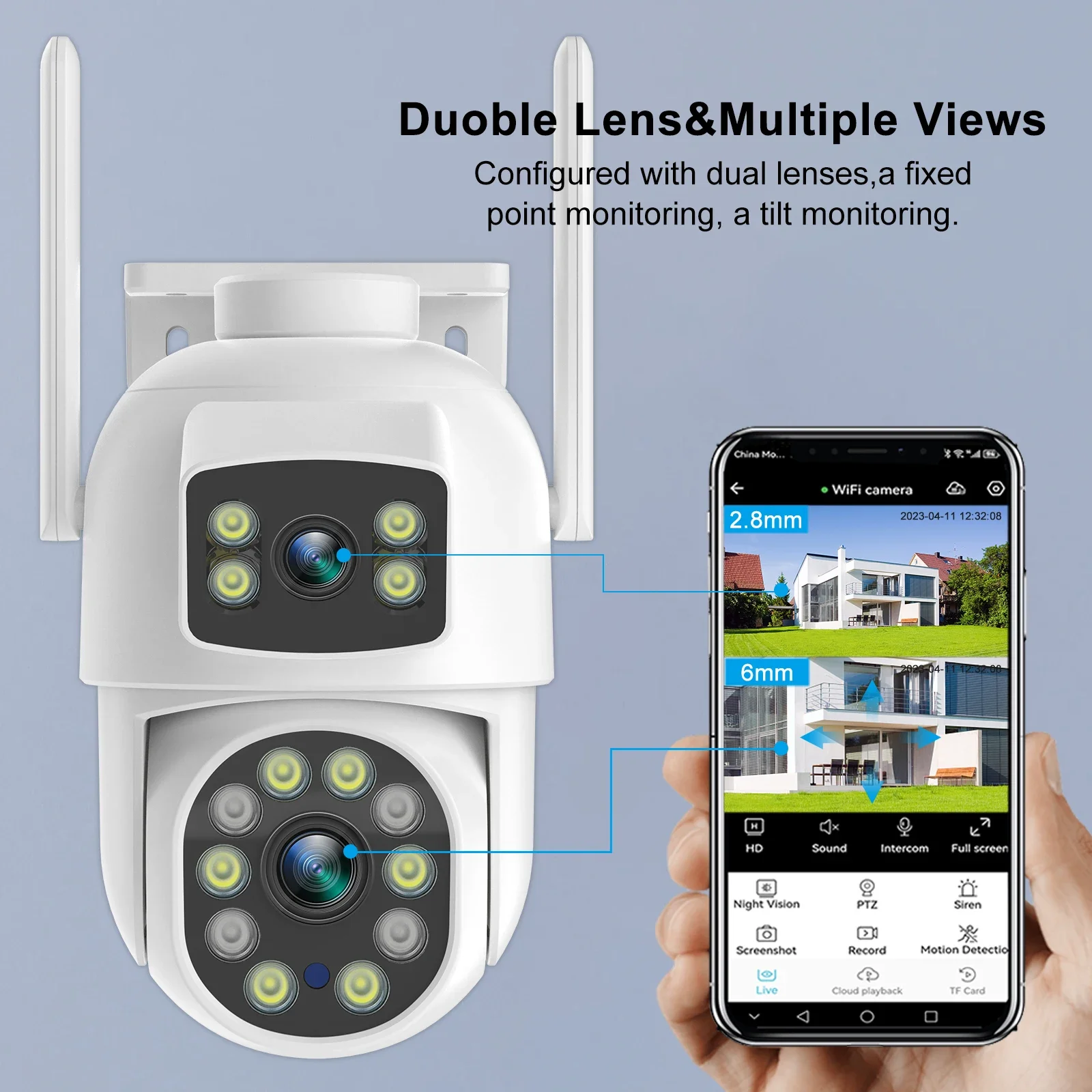 Wifi security camera 6MP 2lens 4X Digital Zoom IP Camera AI Auto TrackingHome Surveillance Cameras indoor  Outdoor wifi came