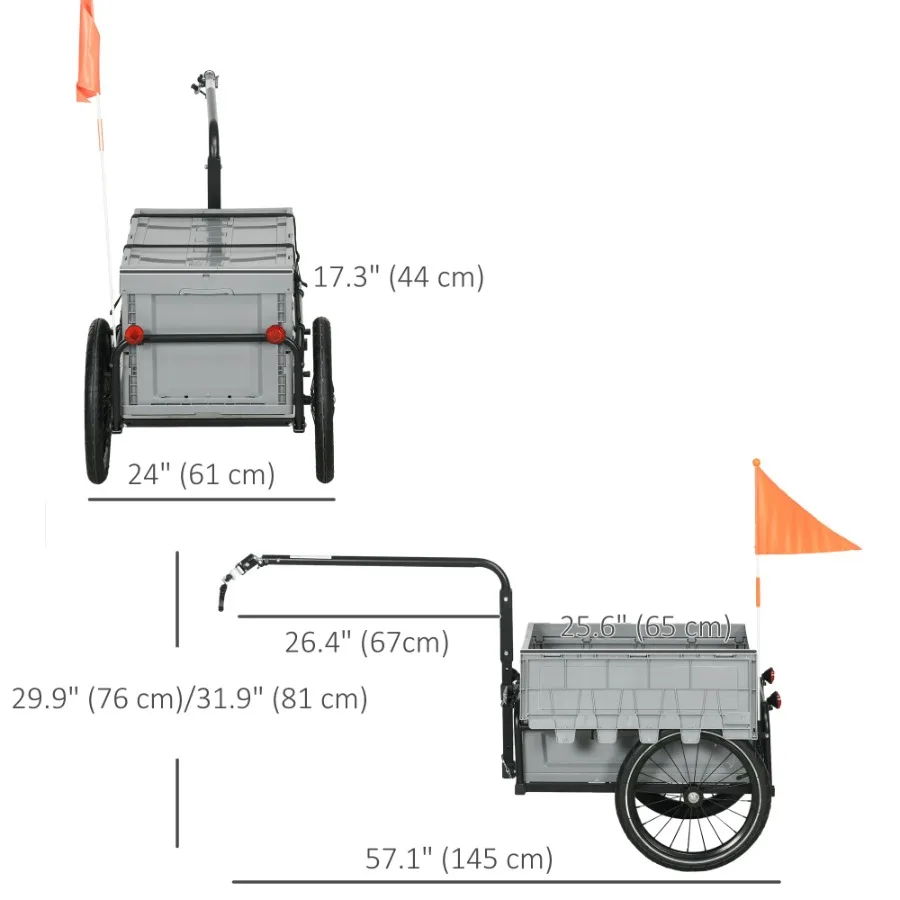 Steel Trailer for Bike, Bicycle Cargo Trailer with Foldable Storage Box and Safe Reflectors, Max Load 88LBS