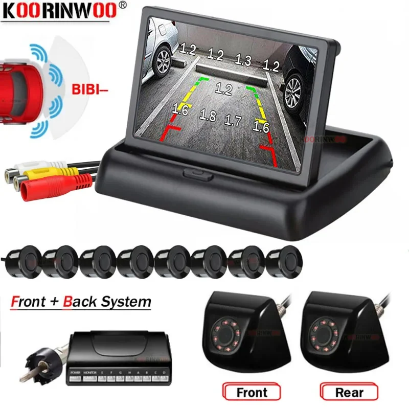 Koorinwoo inteligentny System wideo Parktonic czujniki parkowania 8 przód + aparat z tyłu lusterko wsteczne System parkowania do radia samochodowego