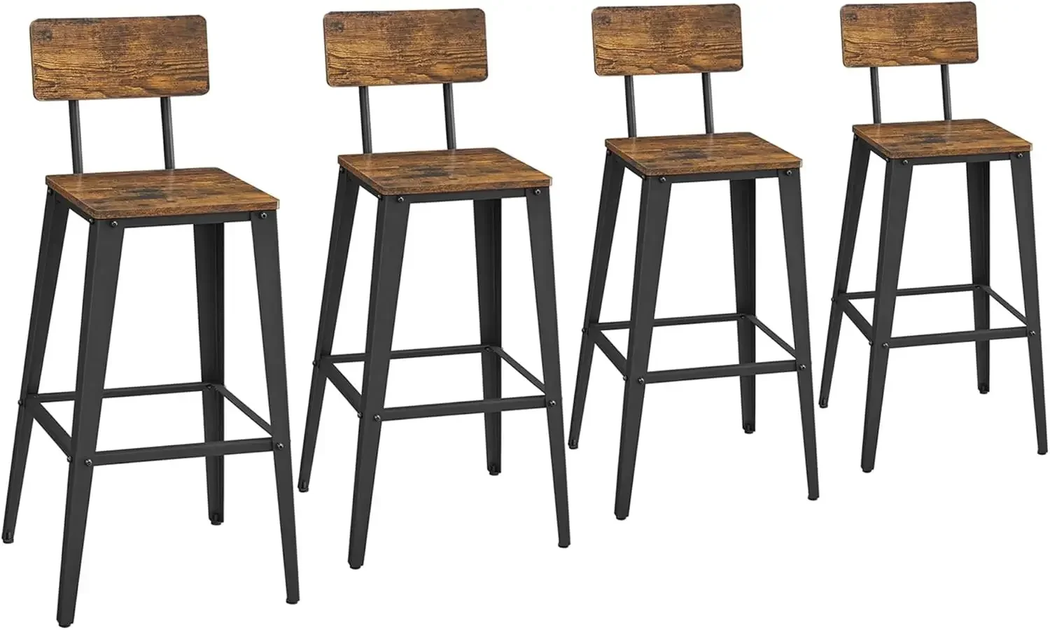 VASAGLE Set of 4 Stools, Height Stools, Tall Stools with Back, Chairs, Steel Frame, Industrial Style, Easy Assem