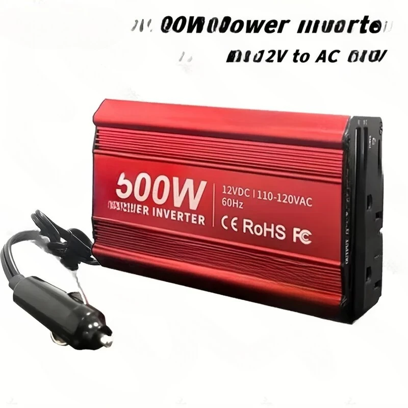 12V to 110V 500W Modified Sine Wave Car Inverter, Power Converter with Dual US Sockets