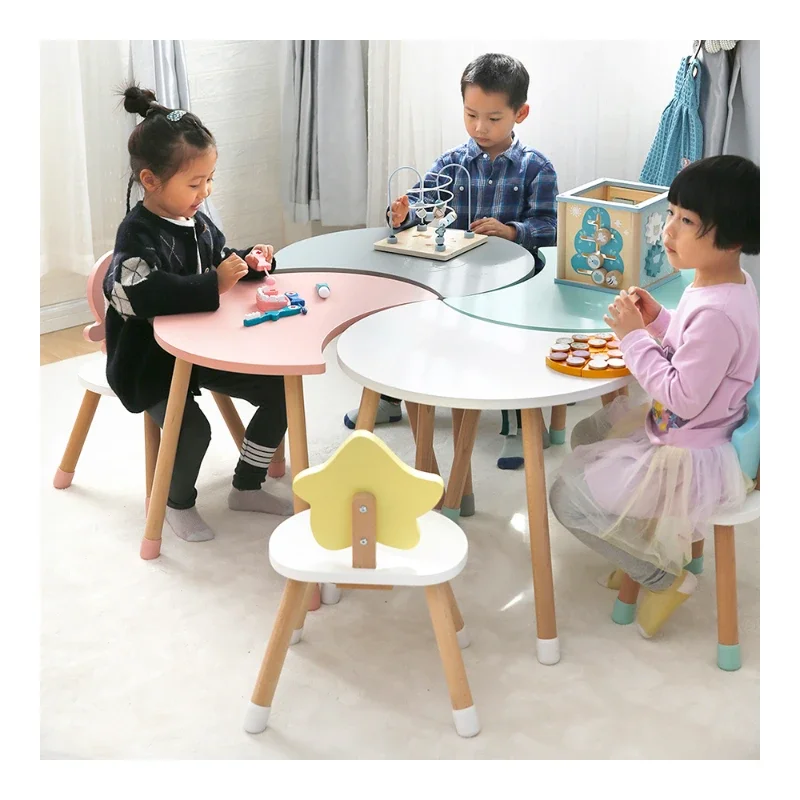 Montessori Home Furniture Study Tables Wooden Study Tables and Chairs Children's Party Tables Non-Slip Foot Covers