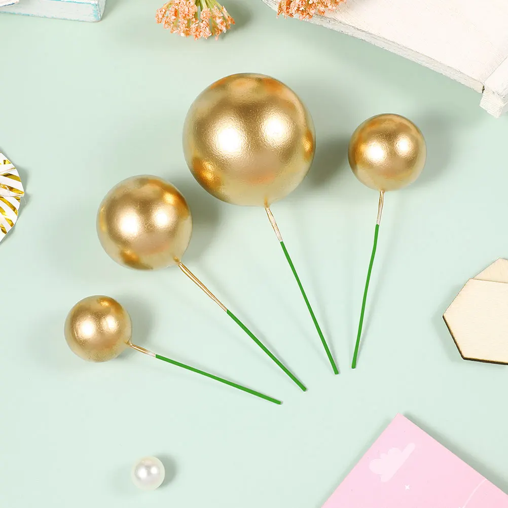 

40pcs Cake Balls Cupcake Birthday Toppers For Cakes Toppers Foam 2 2 5 3 4cm Gold Silver Birthday Wedding