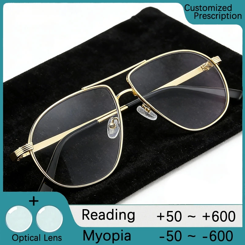 Lunettes de pilote rétro en métal, montures de grande taille, lunettes de myopie pour femme, verres optiques, lunettes de prescription -1 -1.5 -2 -3