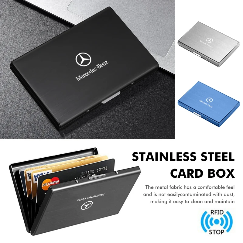 ﻿Car Driver Business ID Credit Card Stainless Steel Storage Case For Benz AMG A C E S G Class W201 W210 W108 W204 W205 W203