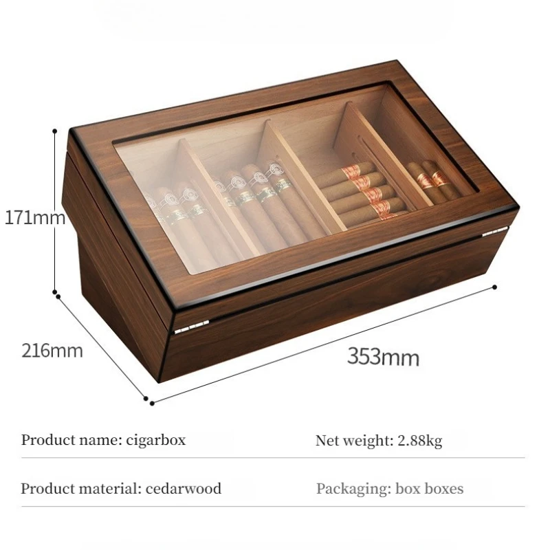 Piano-style Wooden Humidor, Transparent Large Skylight Large Capacity with Hygrometer Cigar Humidifier Display Box