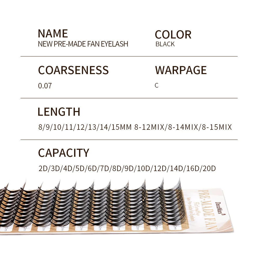 DeceMars New Pre-made Fan Eyelash C Curl (12 Lines/Tray)