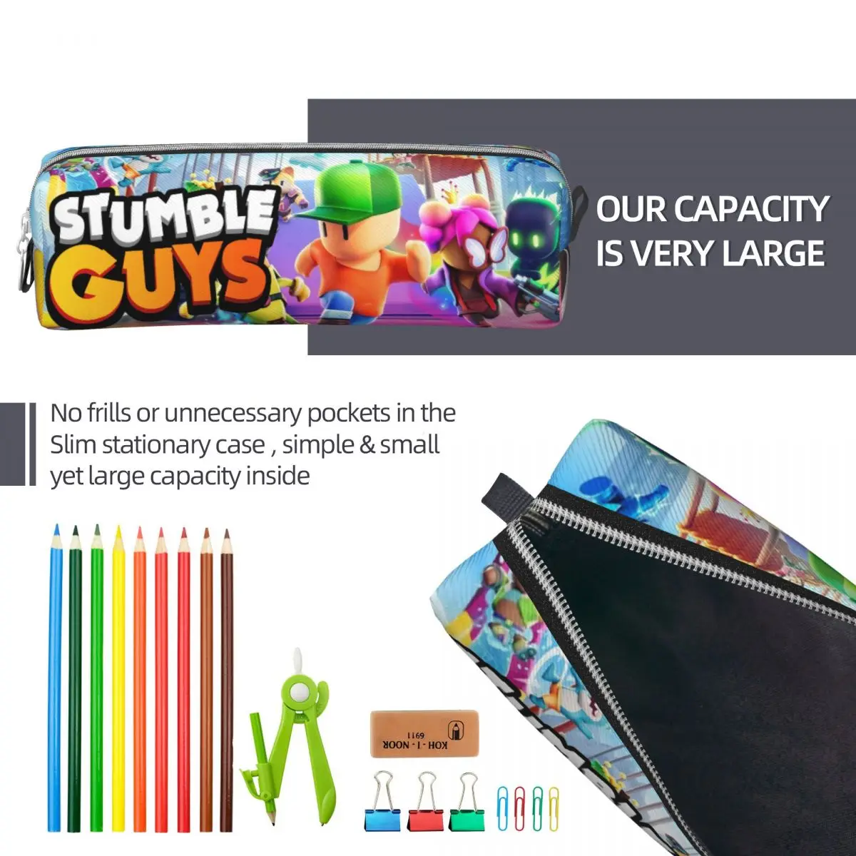 Imagem -06 - Stumble Guys Cartoon Game Pencil Cases Pen Box Bolsa para Estudantes Grande Armazenamento para Estudantes Presentes da Escola