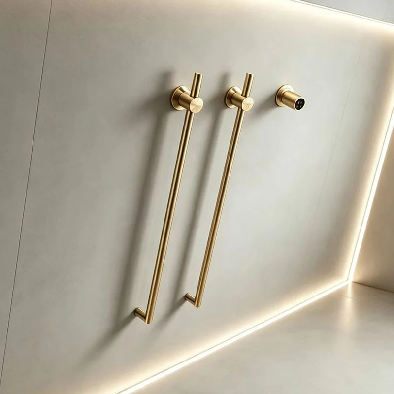 Brushed Gold Electric Towel Rail 2025 Smart Temperature Time Control Heated Towel Warmer Bathroom Accessory with Hidden Wires