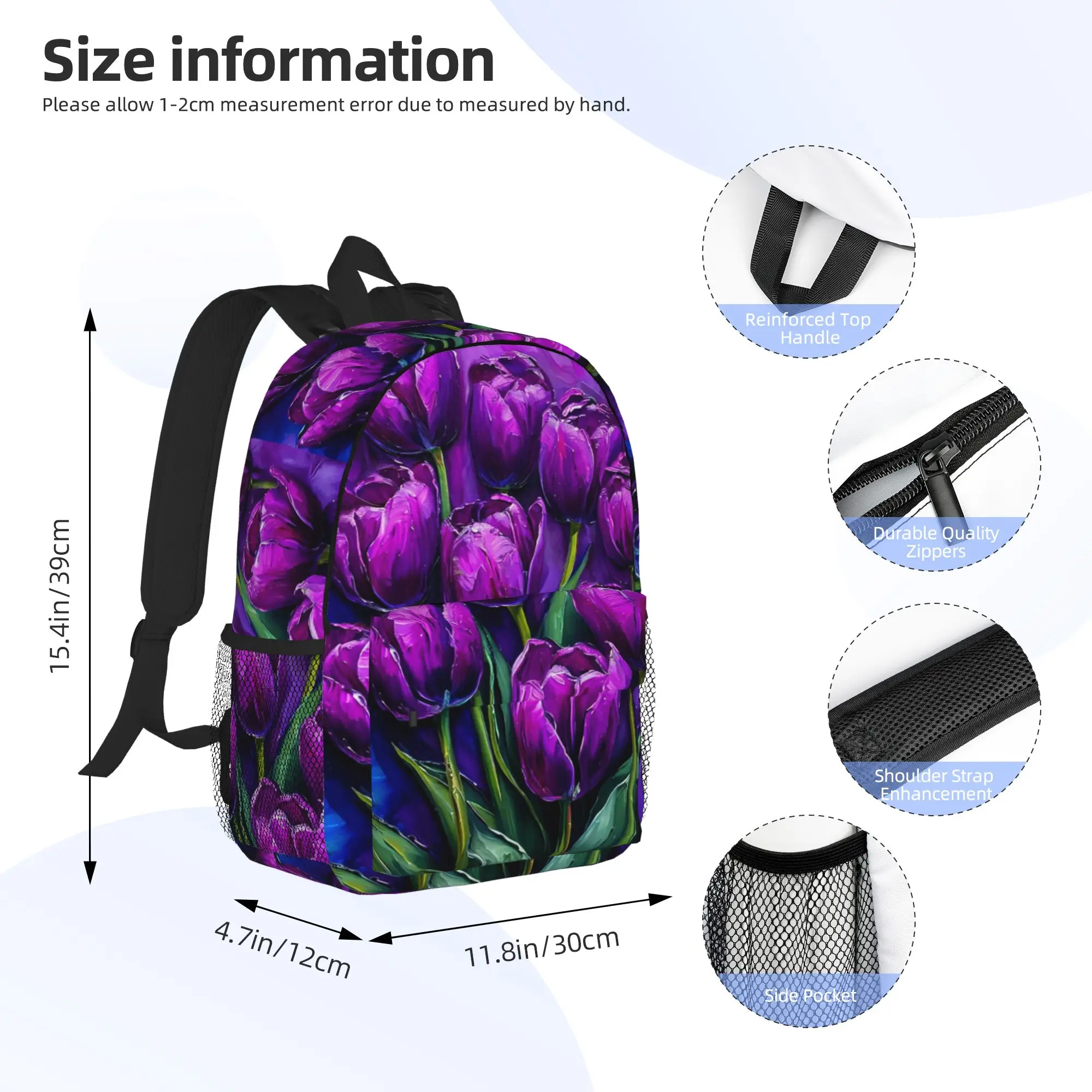 Purple Tulip Oil Painting Print Backpack Hot Sale Daypack Large Capacity Boy Girl BookBag Shoulder Bags for Men Women School Bag