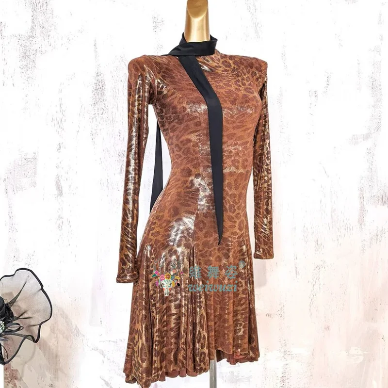 Lateinamerikanisches Tanzkleid Ballsaal-Übungskleidung Sexy Rückenfreies Leopardenmuster-Kostüm Damen-Partykleidung Mädchen Rumba Samba Tanzkleidung – Detail 6