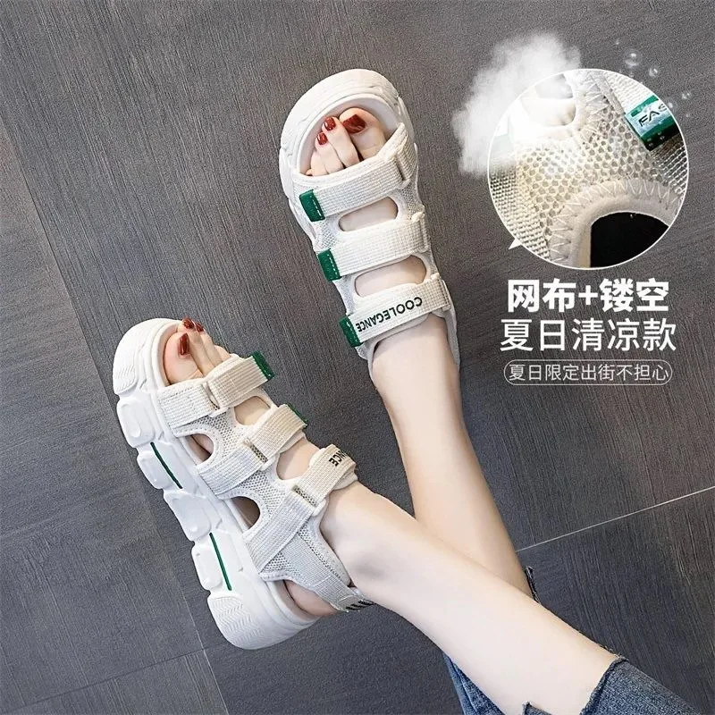 Thick-soled Sandals 2023 New Summer Fairy Wind Sports Sandals Students Flat Comfortable Breathable Casual Female Beach Shoes