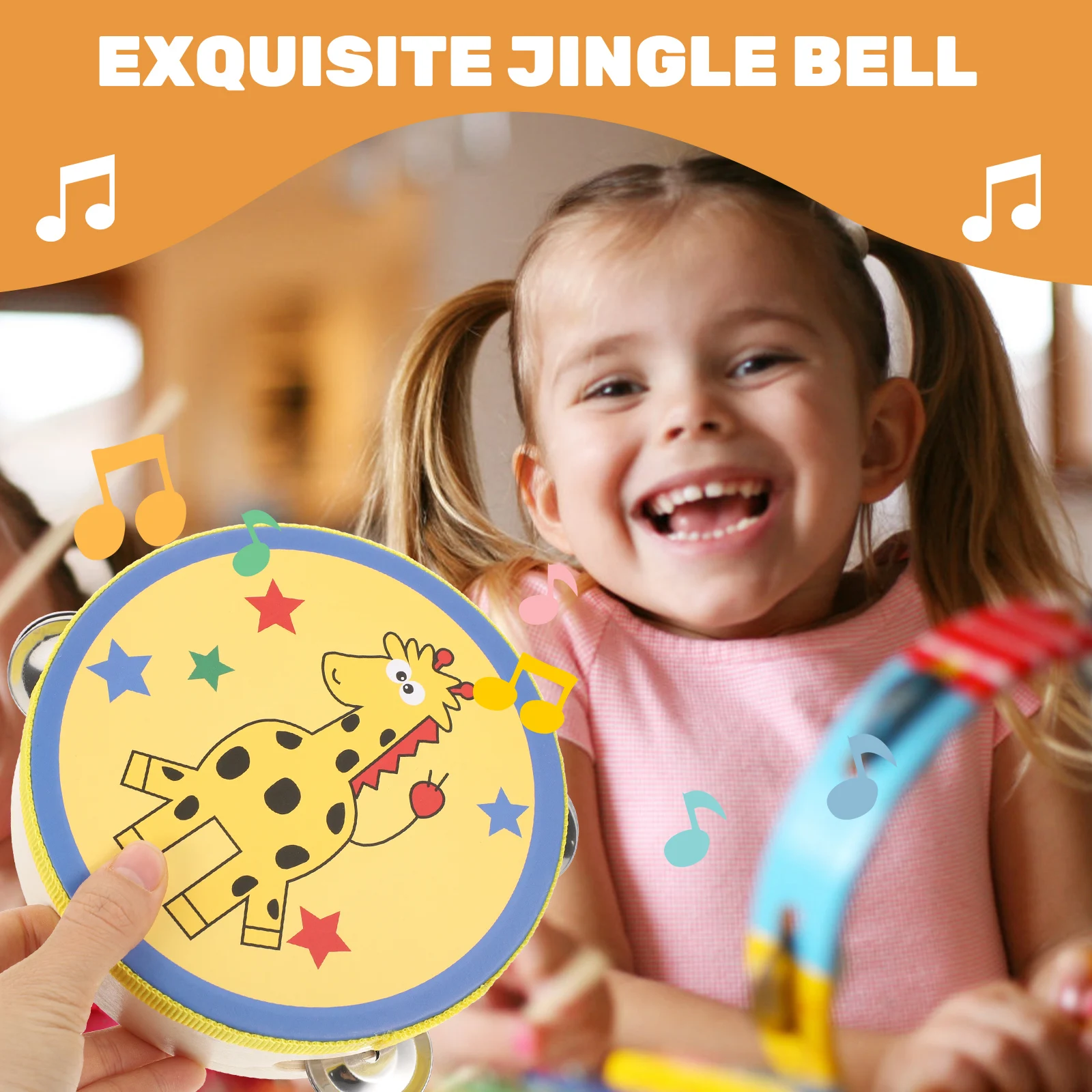 2 個タンブリストドラムセット音楽おもちゃハンドルタンバリン揺れジングルベル布打楽器楽器子供ハンドヘルド