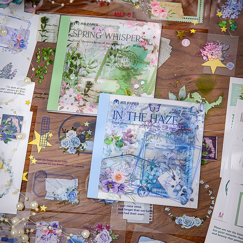 

Mr. Paper Floral Script Sticker Book 20 Sheets - Dual Material Die-Cut Craft, Self-Adhesive Journal Decor, DIY Literary Collage