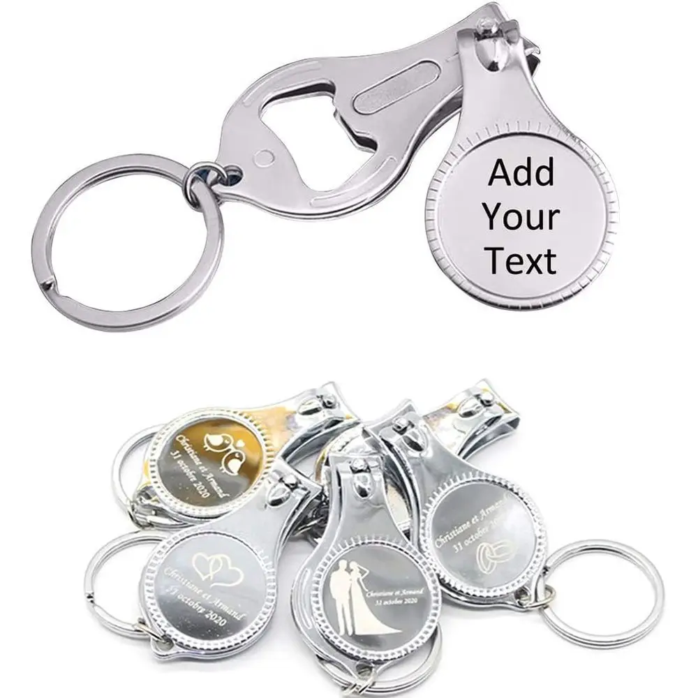 

50pcs Customizable Engraved Keychain Bottle Opener & Nail Clipper - Perfect for Weddings & Parties