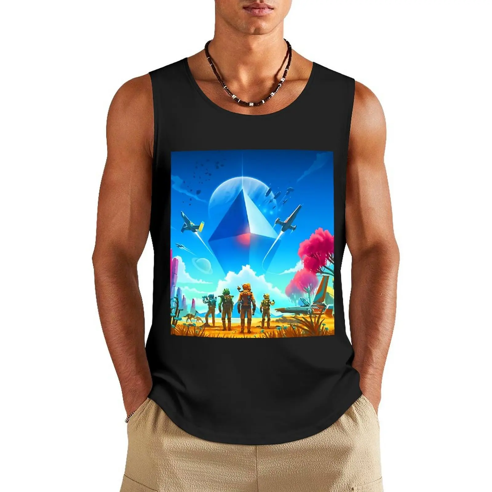

No Mans Sky Tank Top T-shirt male Gym wear sleeveless shirt man gym Male clothes