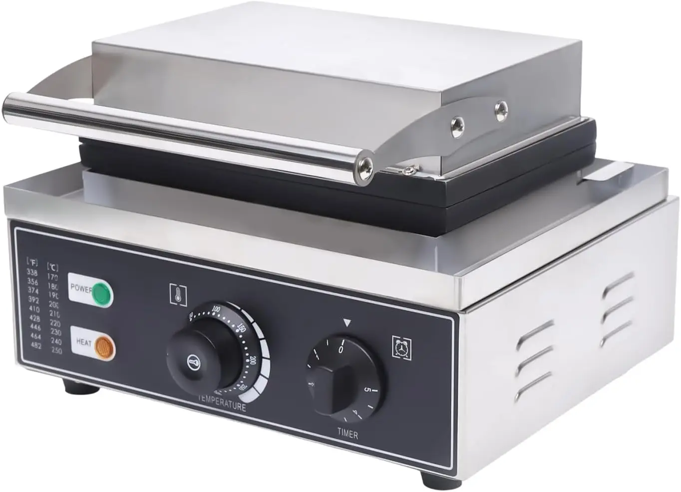 ماكينة صنع فطائر الدونات التجارية، سطح غير لاصق، تسخين مزدوج الجوانب، مقابض متعددة الاستخدامات، التحكم في درجة الحرارة