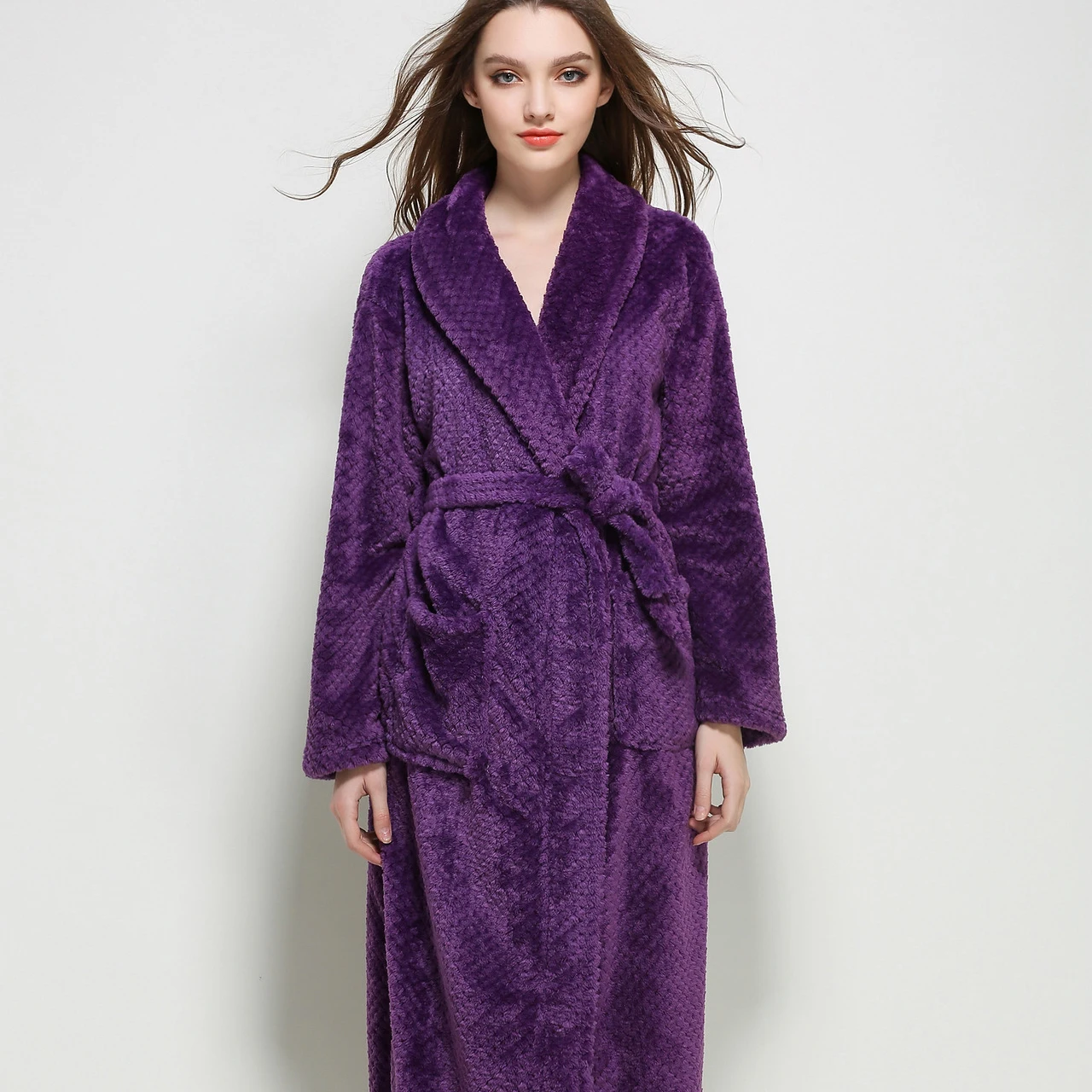 Thickened Warm Female Robe Sleepwear Flannel Nightwear Nightgown Winter Coral Fleece Bathrobe Loose Casual Home Dress Loungewear