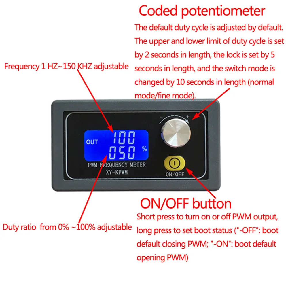 

PWM Pulse Frequency Adjustable Duty Cycle Square Wave Module 1HZ~15KHZ Rectangular Wave Signal Generator with LCD Display
