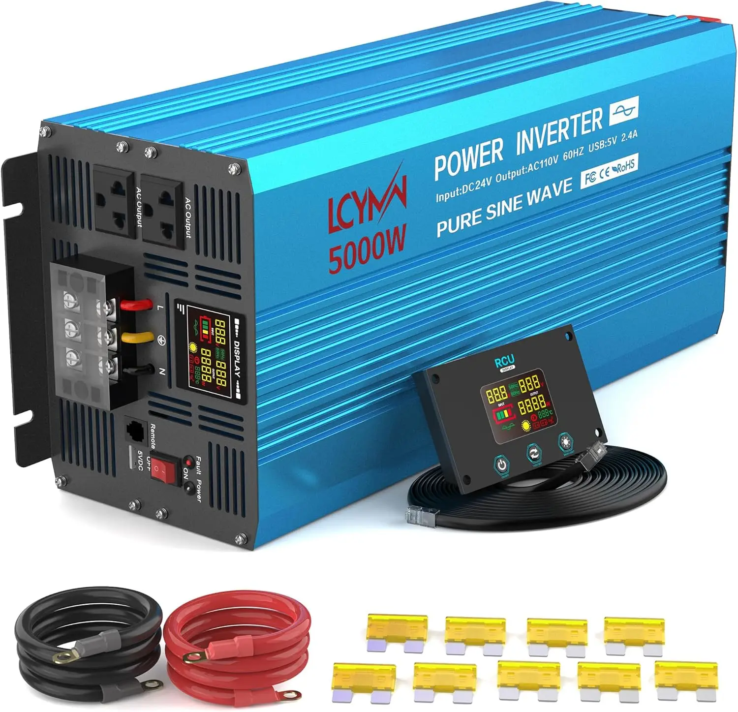 Power Inverter 5000 Watt Pure Sine Wave 24V DC To 110V/120V AC 10000W Peak Converter for Family RV Solar System