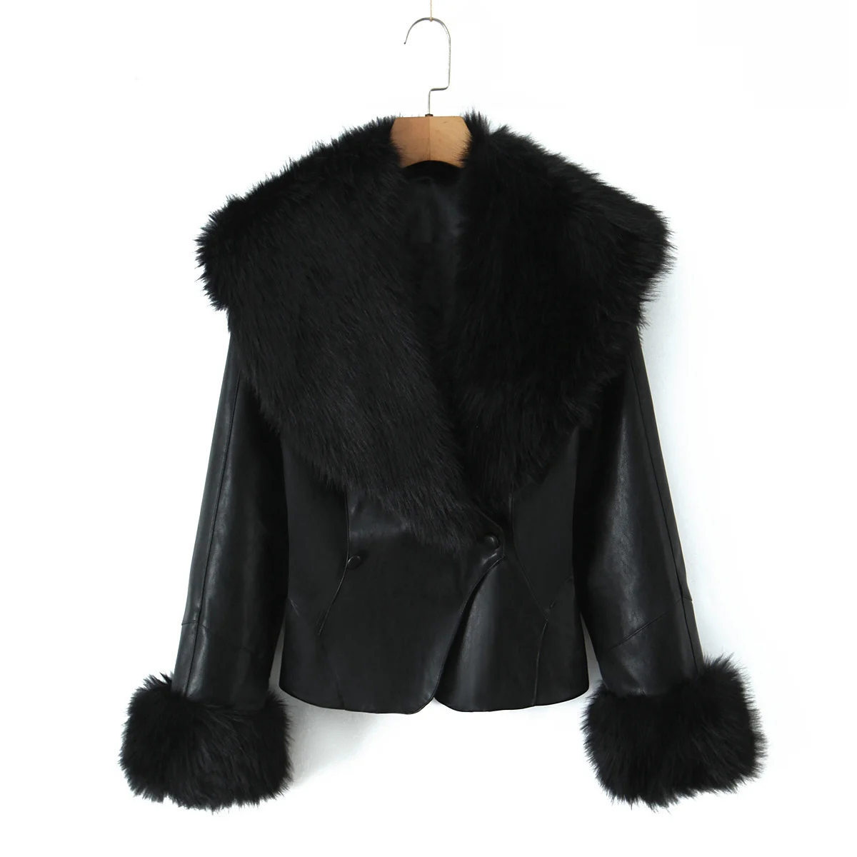 Jenny&Dave Fashion Blogger Minimalistischer französischer eleganter Kunstpelzkragen Slim-Fit-Lederjacke Vintage Damenjacke Damen Clot