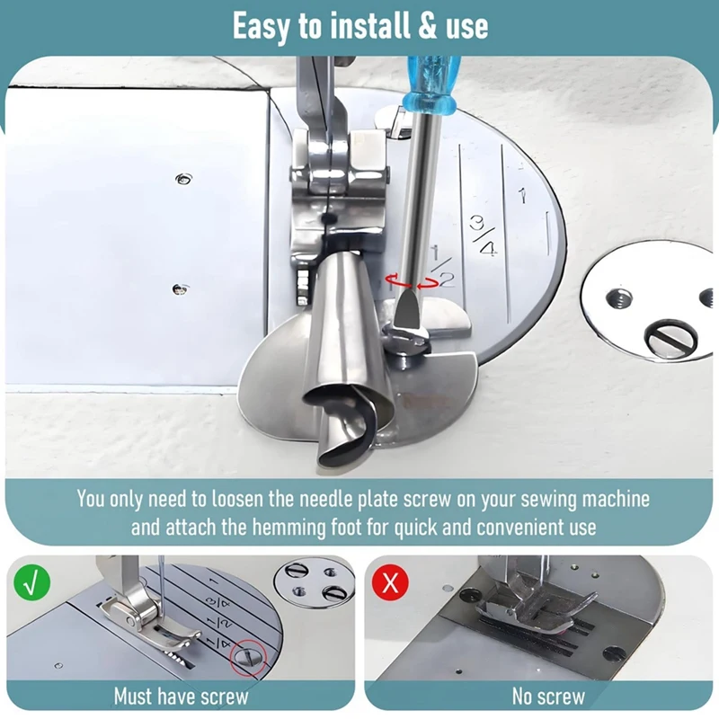 Sewing Rolled Hemmer Foot Set, 3-10Mm 8 Sizes Rolled Hem Presser Foot With Sewing Seam Guide, Sewing Clips, Screwdrive